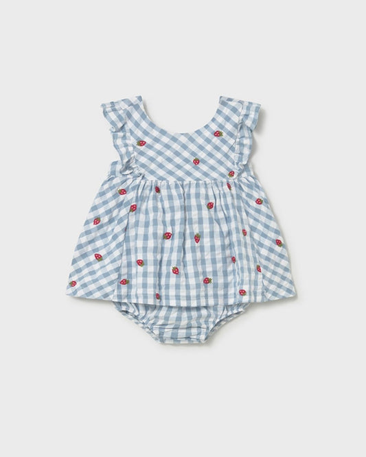 Vestido Bebé Niña Vichy Fresas Celeste 1814-031 - Mayoral