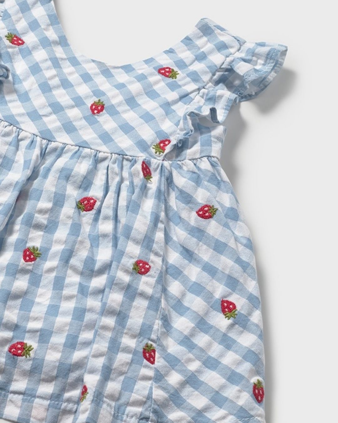 Vestido Bebé Niña Vichy Fresas Celeste 1814-031 - Mayoral