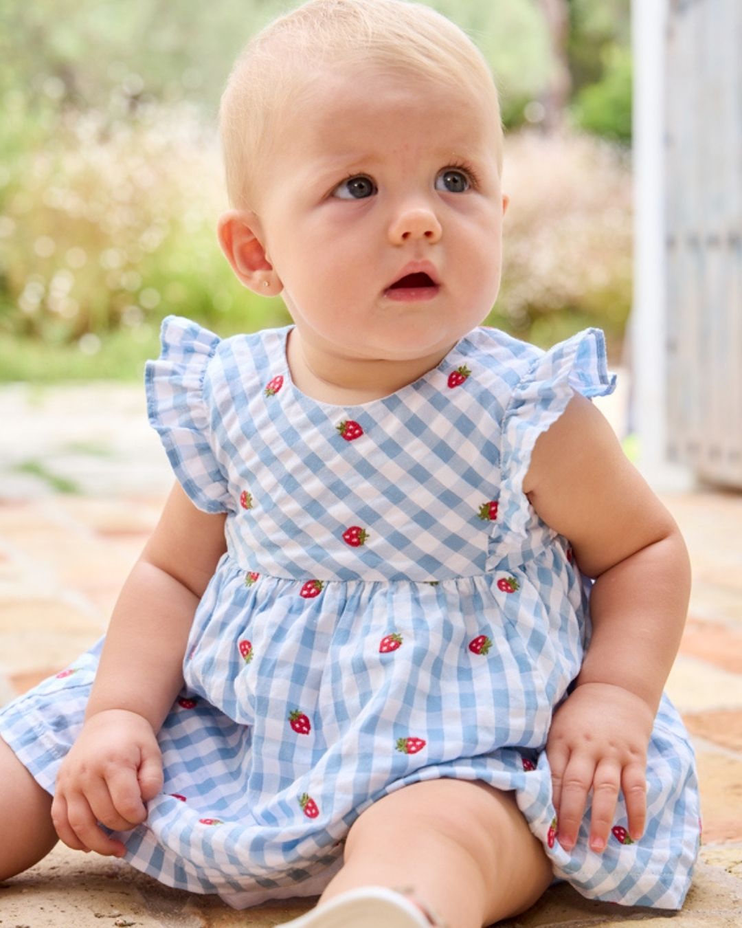 Vestido Bebé Niña Vichy Fresas Celeste 1814-031 - Mayoral