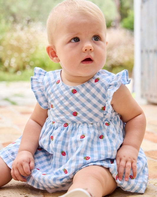 Vestido Bebé Niña Vichy Fresas Celeste 1814-031 - Mayoral