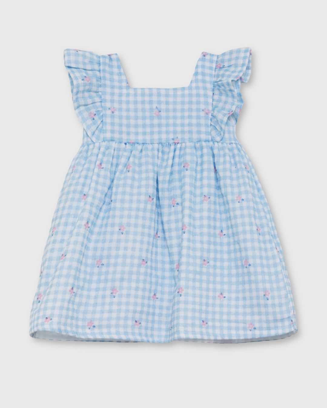 Vestido Vichy Celeste con Flores - Street Monkey