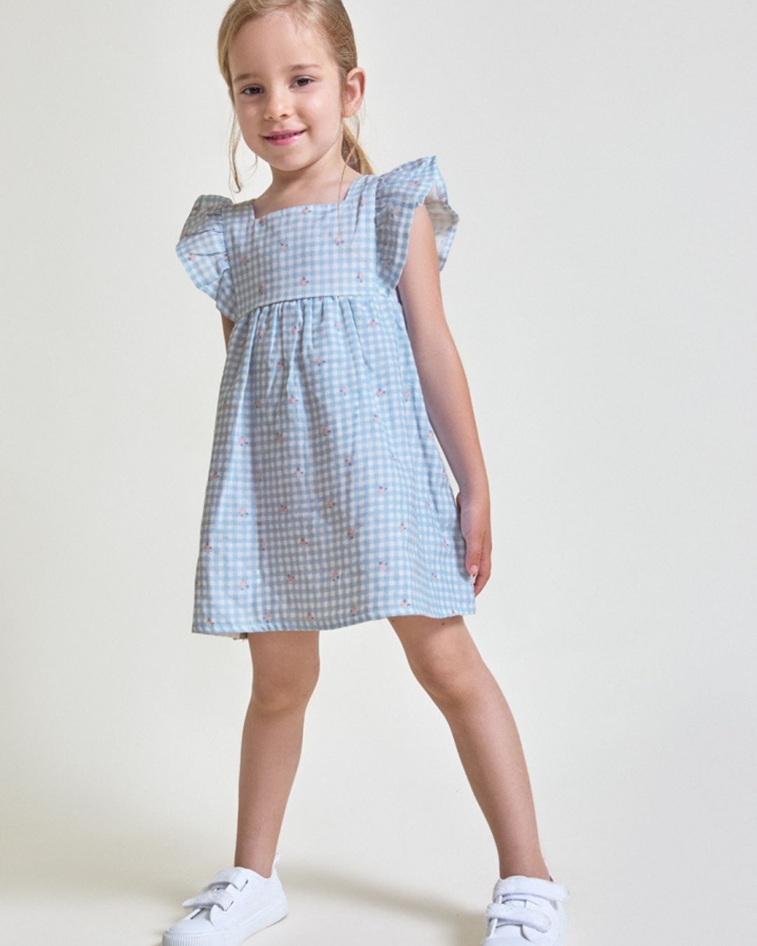 Vestido Vichy Celeste con Flores - Street Monkey
