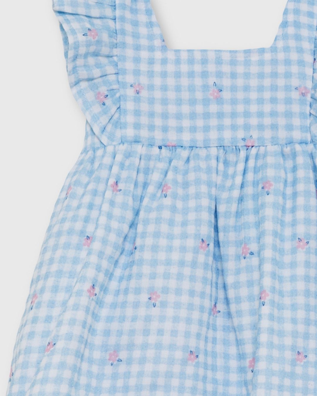 Vestido Vichy Celeste con Flores - Street Monkey