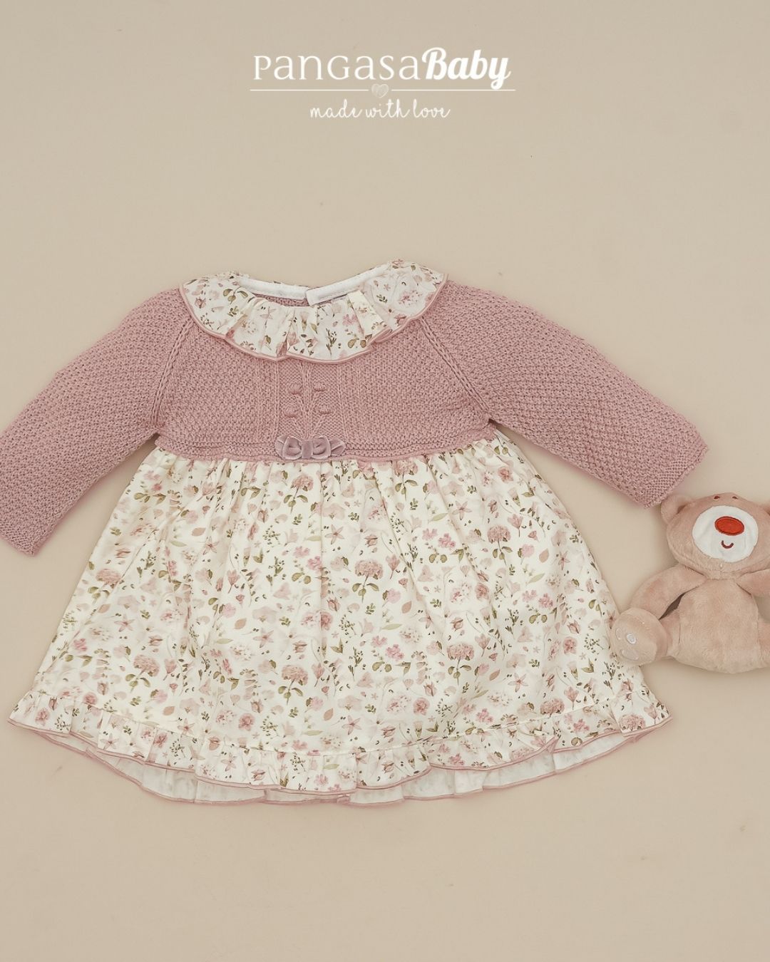 Vestido Rosa Vintage Flores 🌸 Velvet Pink - Pangasa Baby