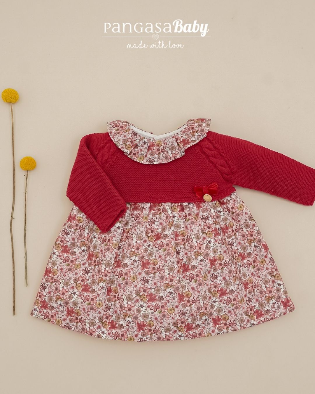 Vestido Con Braguita Flores Granate  💖 Rouge Couture - Pangasa Baby