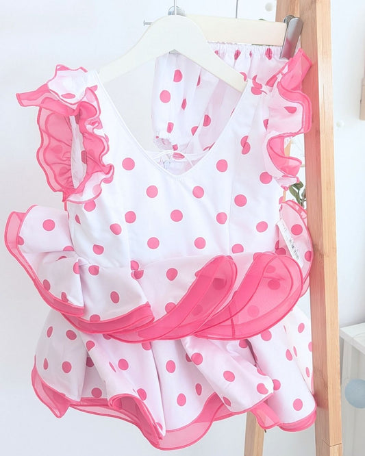 Vestido de flamenca bebé niña con braguita Rosa Fucsia