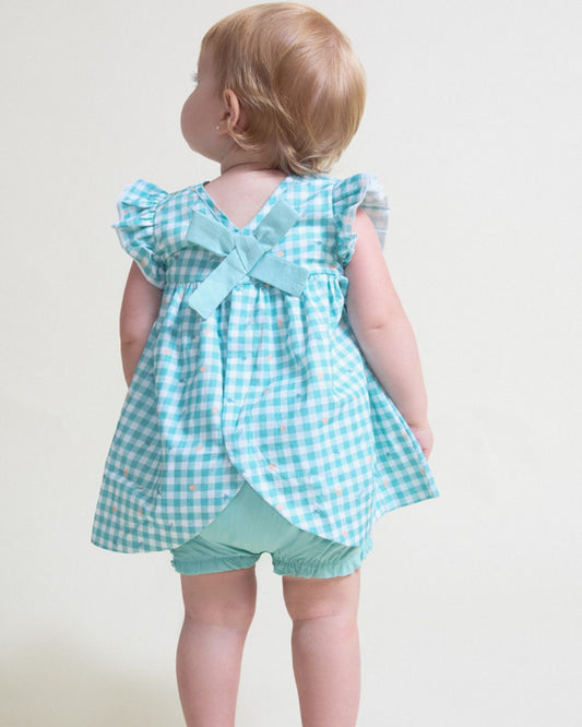 Vestido y Braguita Vichy Peces Turquesa - Street Monkey