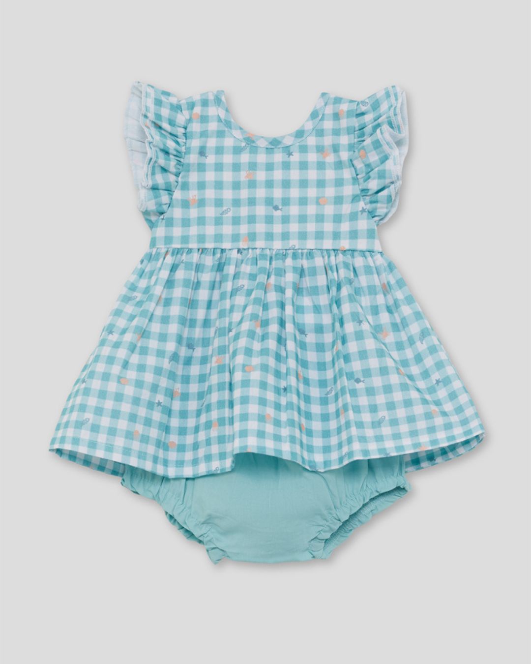 Vestido y Braguita Vichy Peces Turquesa - Street Monkey