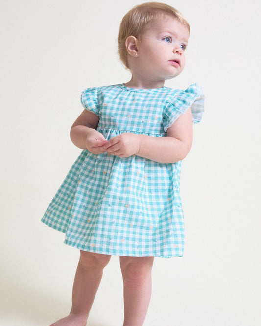 Vestido y Braguita Vichy Peces Turquesa - Street Monkey