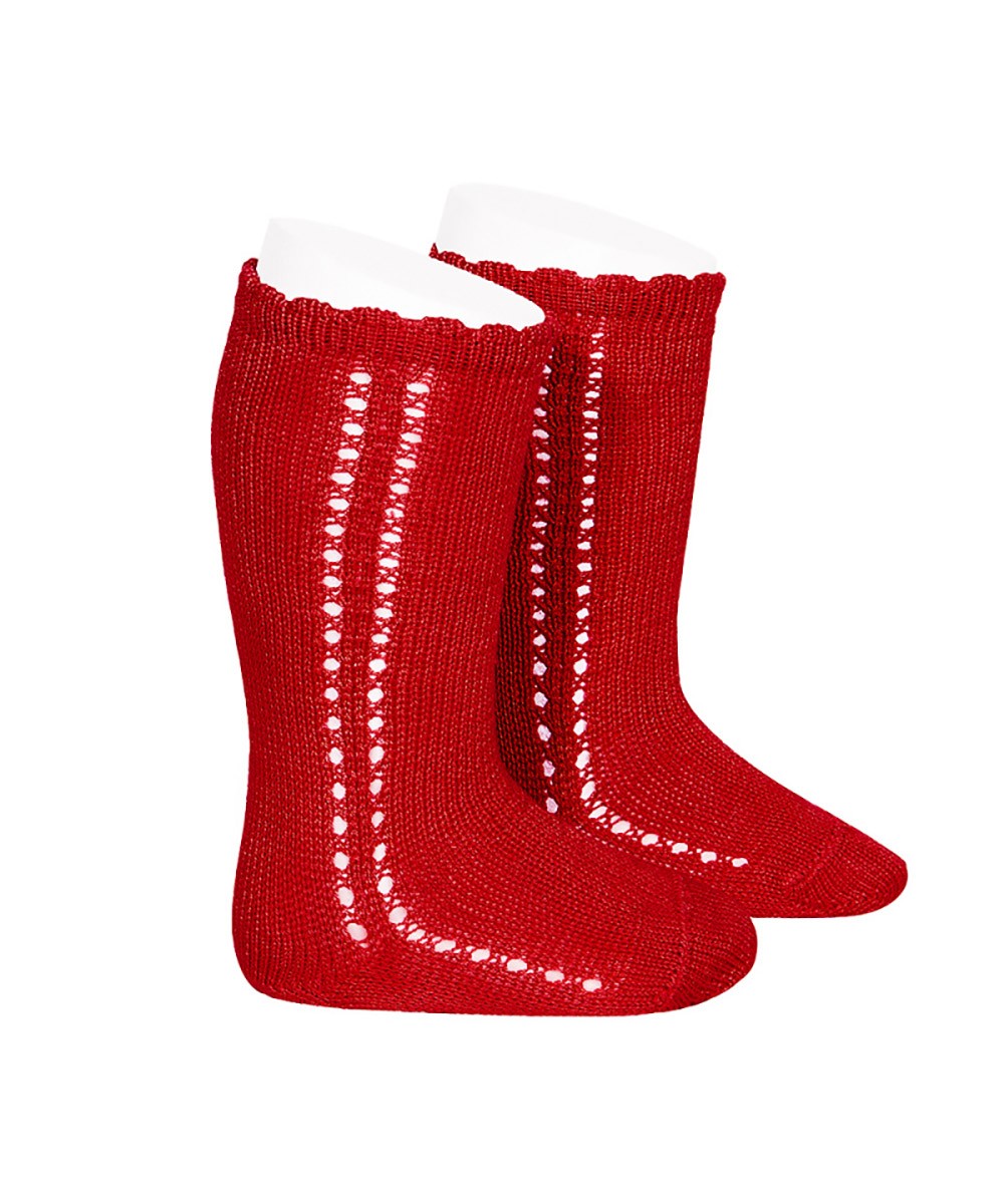 Calcetin Alto Perlé Calado Rojo - Cóndor